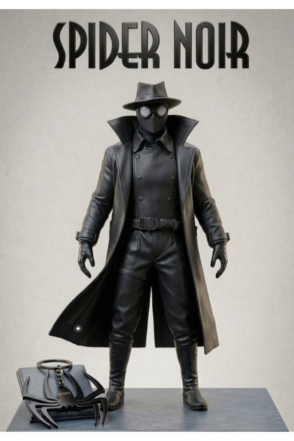 3D Spider-Man Noir Örümcek Adam Dekoratif Koleksiyon Figürü, Spider Noir Biblo, 3D Baskı 12 cm