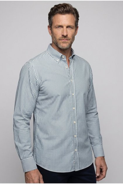 Green Regular Fit Cotton Pocketless Lapel Collar Long Shirt