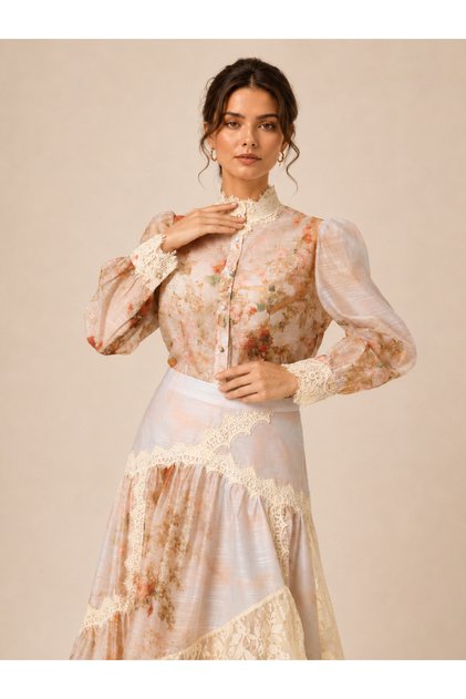 Women's Floral Print Lace Detailed Wide Midi Skirt