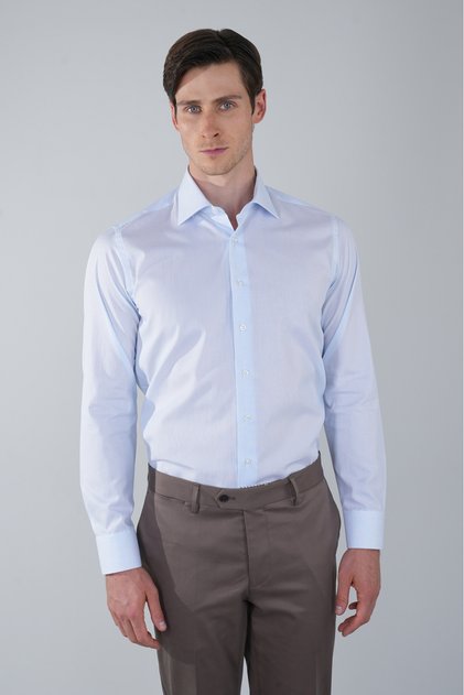 Light Blue Regular Fit Cotton Pocketless Shirt
