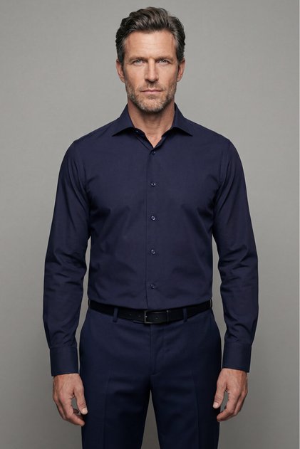 Navy Blue Regular Fit Modern Cotton Pocketless Classic Collar Shirt