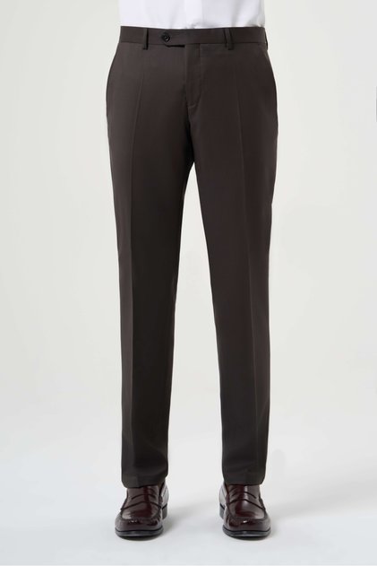 Brown Wool Woven Classic Men's Trousers