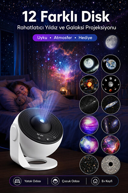 teknohediye Powermaster- HD 12 Diskli Galaksi Yıldız Projektörlü