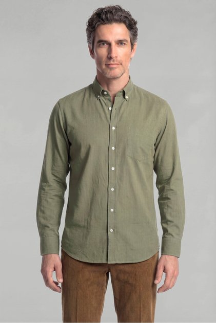 Green Regular Fit Linen Pasha Collar Shirt