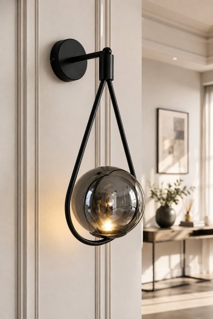 Lighting Kent Aplik Glazed Black (Glop Fume Glass) Wall Lighting Living Room Decorative Modern Design