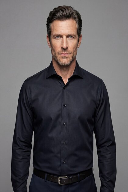 Black Regular Fit Cotton Pocketless Classic Italian Collar Shirt
