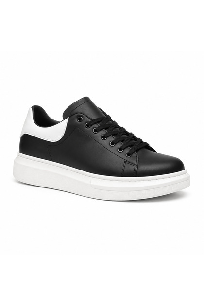 Siyah Arkası Beyaz Detaylı Erkek Spor Ayakkabı - Yumuşak İç Tabanlı Günlük Sneaker BA0547