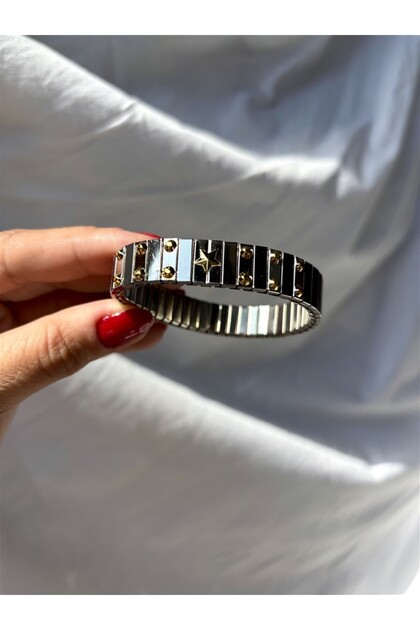 Gold Gold Star Detail Flexible Steel Clamp Bracelet