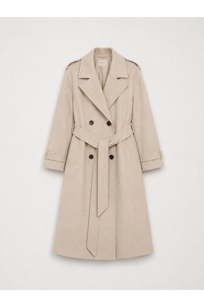 Beige Belted New Season Lined Premium Quality Women's Cashmere Coat