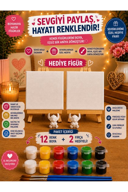 2li Set 10 Cm Mini Tuval Ve Şövale 12 Renk Boya Sevgililere Çocuklara Özel Boyama Ve Anı Seti