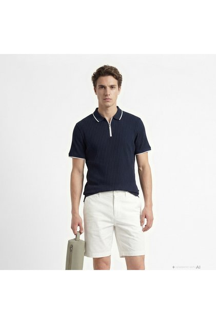 Men's Navy Blue Regular Fit Polo Neck T-Shirt