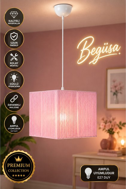 Nur No:2 Kare Tekli Avize Pembe 25x70