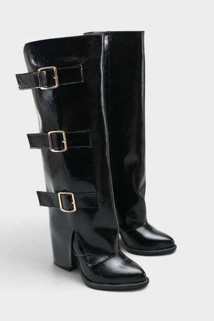 Women's Belt Detailed Pointed Toe Trousers Boots Asse Black Patent Leather