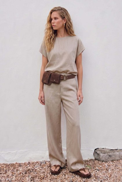 Lockere Hose mit Taschen - Beige