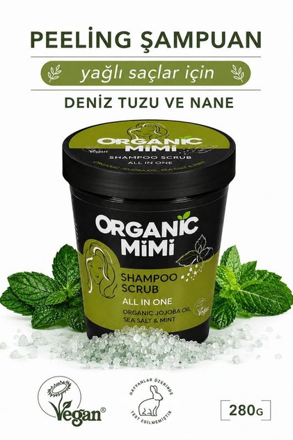 Peeling Şampuanı Deniz Tuzu ve Organik Nane Saç Dökülmesine Karşı ve Kepek Önleyici 280 G