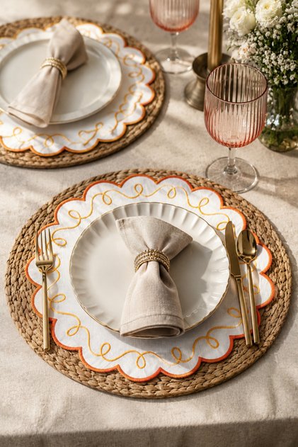 6-Person Embroidered American Service Set | Special Design Supla Set | Stain-Resistant Fabric