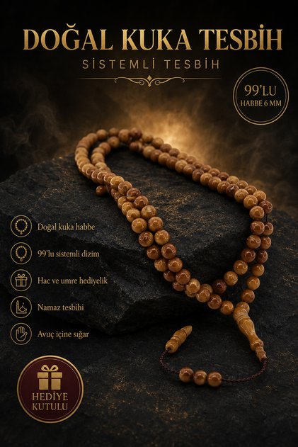 Doğal Kuka 99'lu Sistemli Tesbih Hac, Umre Hediyelik, Namaz Tesbihi, Avuç İçine Sığar - Habbe 6mm