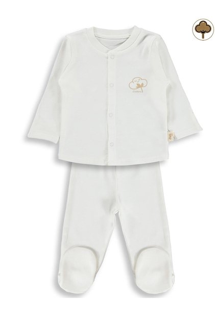 Organic Cotton Pieces of 0-6 Month Baby Pajama Set - Ecru