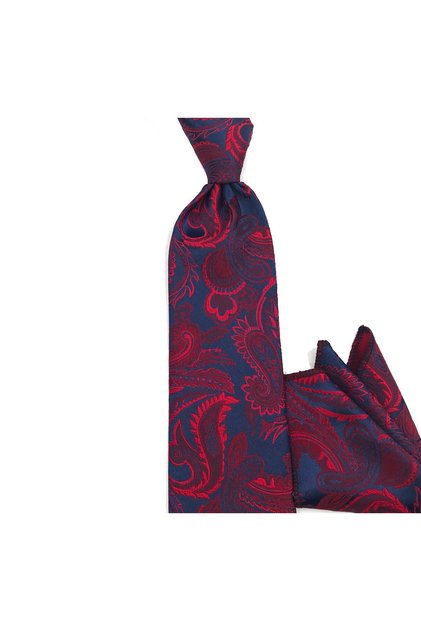 Navy Blue Red Claret Red Shawl Patterned Tie 21294 Red