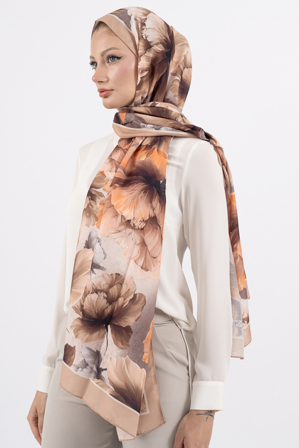 Flower Pattern Cotton Shawl, Imported Fabric, High Quality & New Season Shawl, Rosea Collection "Caramel-Orange"