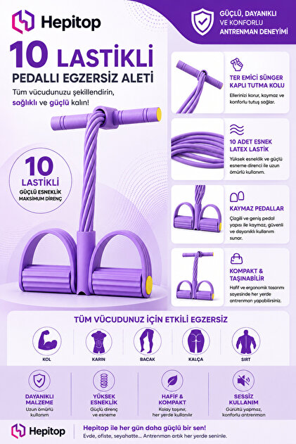 Body Trimmer Mekik Çekme Aleti Evde Spor Egzersiz Lastiği 10 Tüplü
