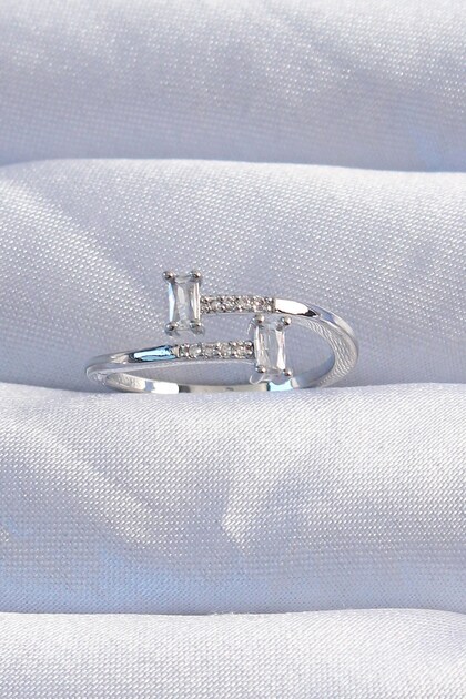 Brass Silver Color Zircon Stone Geometric Adjustable Ring