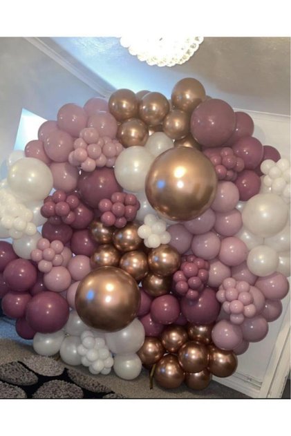 Chrome Bronze Wild Strawberry Powder Pink And White Balloon Chain 100 Pieces