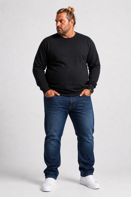 Plus Size Crew Neck Classic Sweat 23216 BLACK