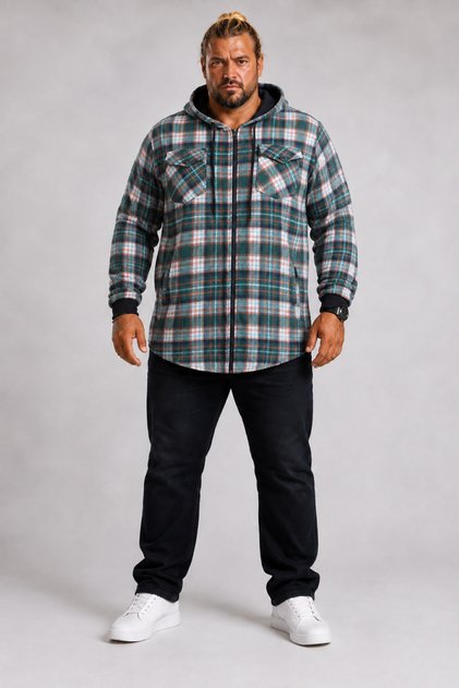 Men's Large Size Hooded Sweat Lumberjack Double-Cep 22203 Nefti