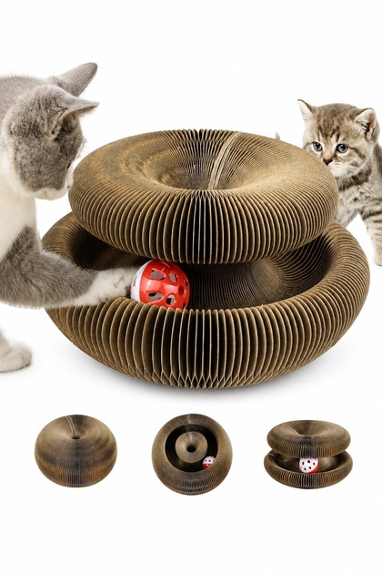 Interactive Accordion Cardboard Cat Toy with Rattles and Magnets Cat Scratching Toy