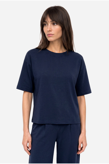 Women's Navy Blue Loose Fit Crew Neck Modal Blend Sweatshirt