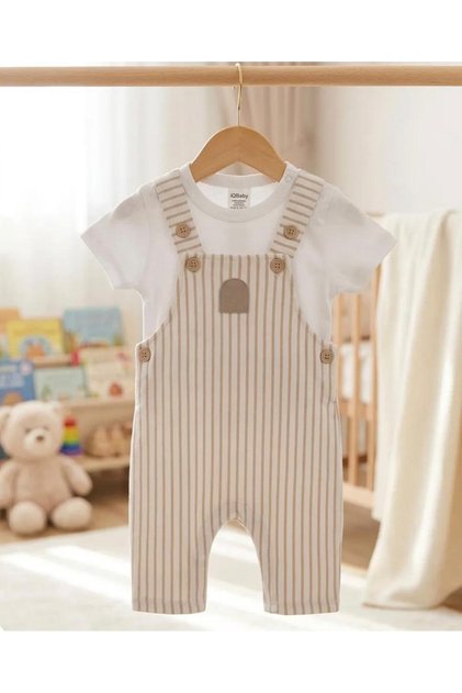 Unisex Striped Embroidered Baby Romper 2-Piece Cotton Baby Romper Flexible Comfortable Molded Newborn Baby Romper in Sizes 0-9 Months
