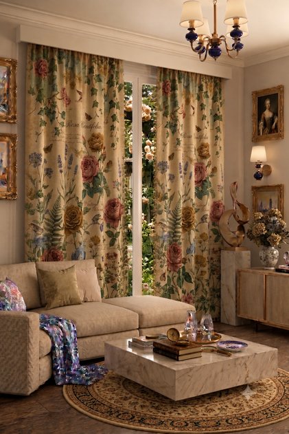 Modern Vintage Patterned Background Curtain 100 X 250 cm 1 Panel Decorative Digital Printed Premium Living Room Bedroom Window Curtain