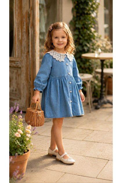 Girl's Holiday Peter Pan collar Denim Dress 1-5 Years Old