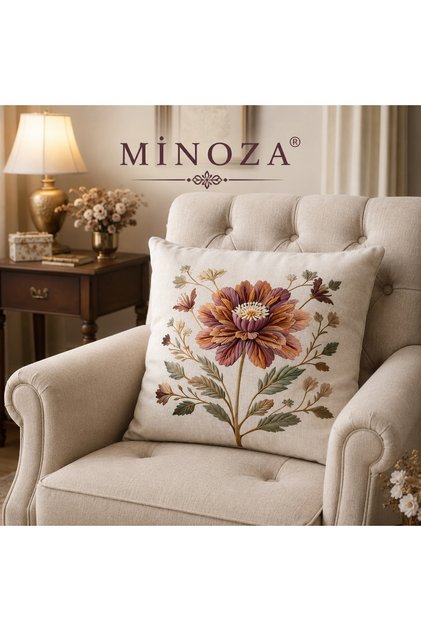 Digital Printed Cream Ground Coffee Flower Pattern Decorative Throw Pillow Case