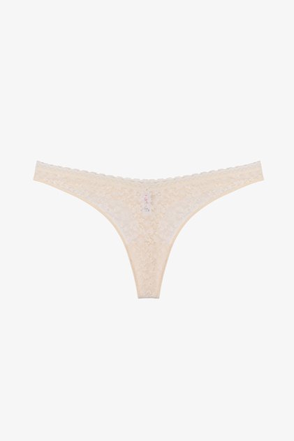 Μπεζ Easy Lace V-Cut Floral Στρινγκ