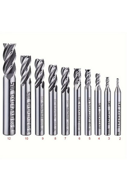 10Pcs set 4 Flute Spiral End Mill Set 2-12mm High-Speed Steel CNC Lathe Cutter Bits Straight Shank P
