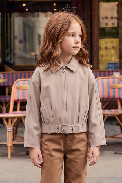Belted Pleated Oversized Girls' Trench Coat