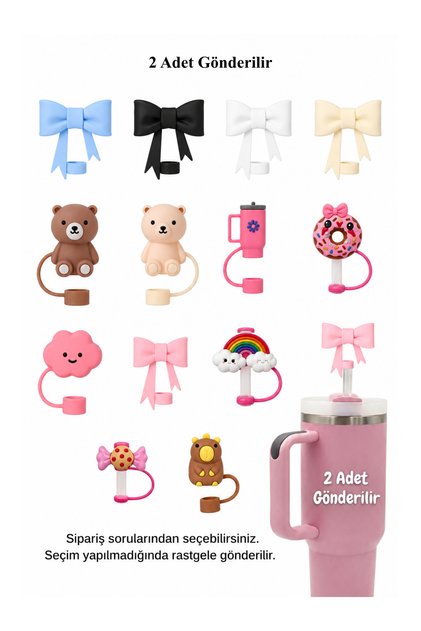 Thermos Compatible Mixed Set of 2 Accessories/ Straw Protector/ Straw Cover with Animal Figures/ Straw Stopper