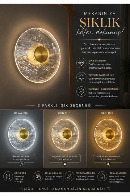 Lüks Modern Daphne 3 Renk Led Aplik Sarı Gold Duvar Lambası Elektrikli Dekoratif Aydınlatma
