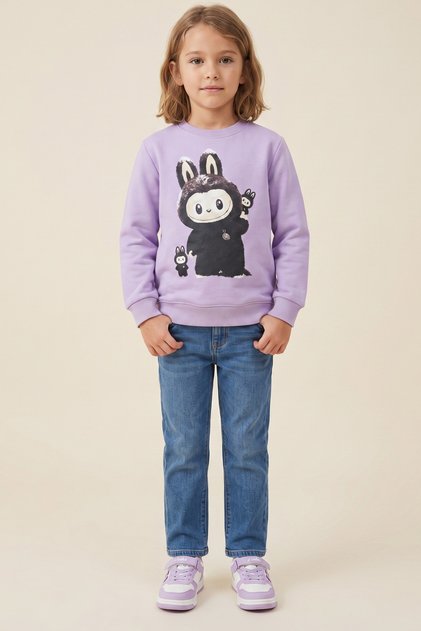 Girl's Sweatshirt Long Sleeve Blouse Printed 2 Thread Lycra Combed Cotton 100% Cotton