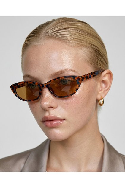 Aventino Leopard Frame Brown Glass Slanting Cat Eye Tiny Slanting Trend Small Size Sunglasses