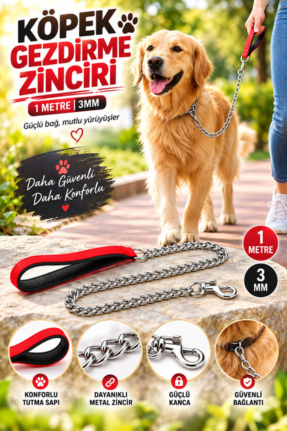 1 Meter 3mm Steel Chain Dog Leash – Durable and Safe