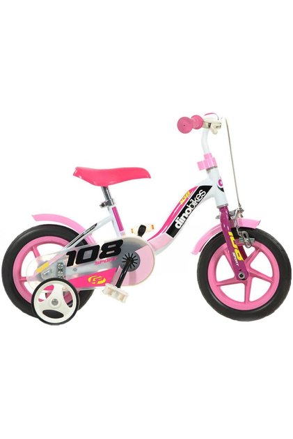 Bicicleta pentru copii model 108 Sport DB-108L-0509 Dino Bikes, 10 inch, culoare alb cu roz, cu frana