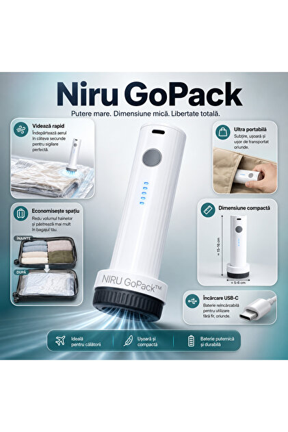Pompa vid electrica GoPack™ USB-C Portabila - vidare haine, lenjerii, paturi