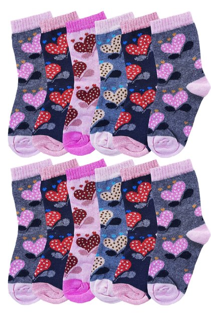 12 Pairs of Girls' Long Socks with Colorful Prints