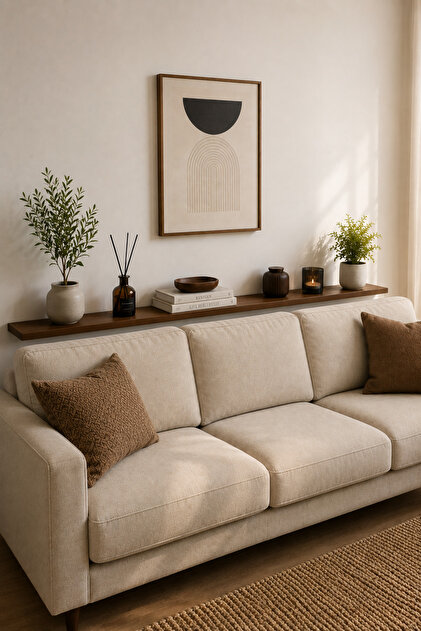 Koltuk Arkası Duvar Rafı 180x14 cm Masif Ahşap Uçan Raf Doğal Çam Dekoratif Uzun Raf