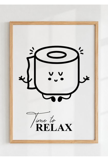Natural Wood Framed Fun Toilet Paper Time to Relax Bathroom Wc Toilet Wall Decor Decorative Painting