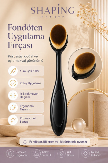 Oval Fondöten Fırçası Yüz Makyaj Fırçası Profesyonel Yumuşak Kıllı