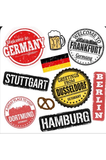 Germany Cities and Travel Stamp Themed 22X30 cm Decorative Waterproof Sticker Set, Laptop, Helmet, Suitcase and Water Bottle Sticker